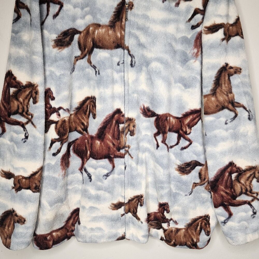 Vintage 90s Equestrian Horse Print Fleece Jacket Womens XXL Western Full Zip - Picture 3 of 12